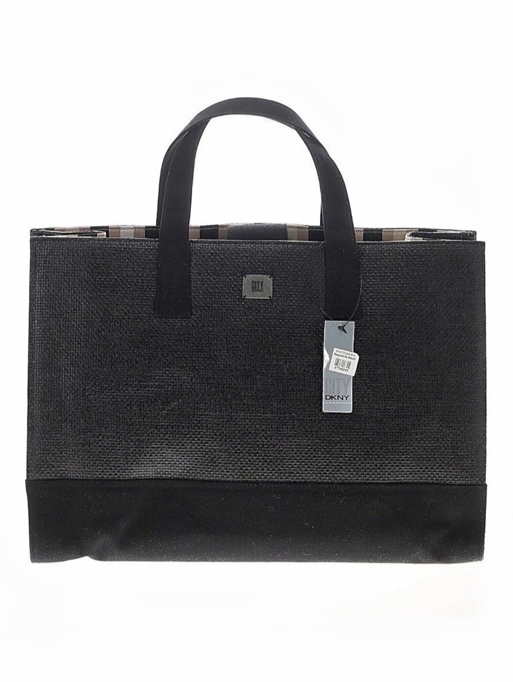 DKNY Paloma Crochet Straw Logo Tote Black